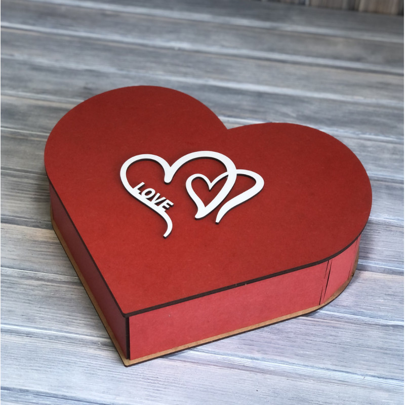 Коробка "Два cерця LOVE" ЧЕРВОНИЙ (34-30-9 см)