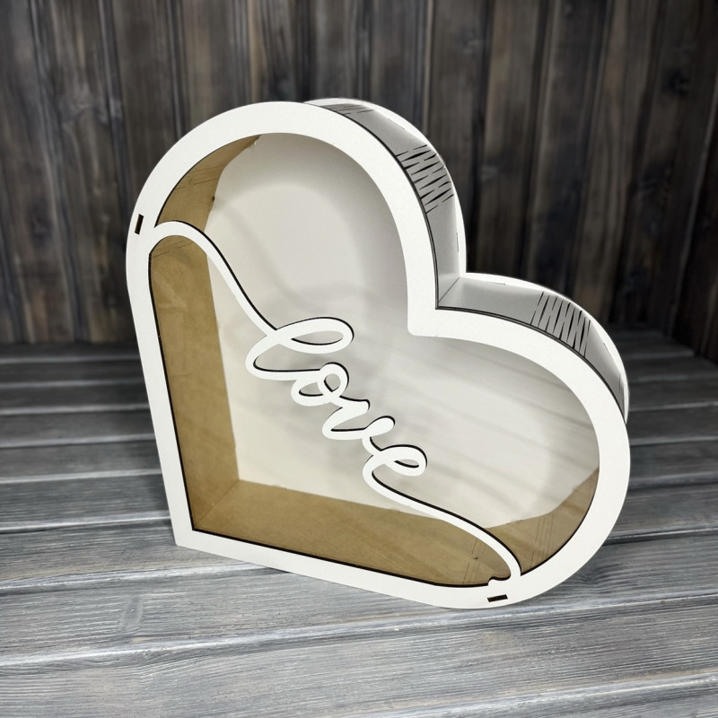 Коробка "Серце love" прозора кришка БІЛИЙ (34-30-9 см)