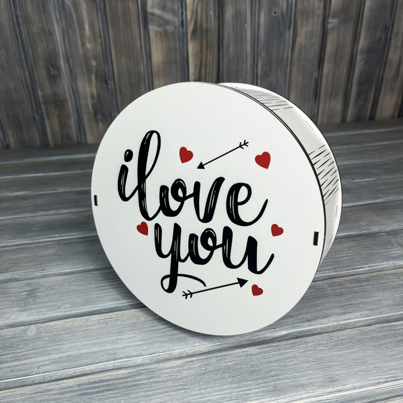 Коробка кругла з принтом "I love you" БІЛИЙ (21-21-8 см) Коробка кругла з принтом "I love you" БІЛИЙ (21-21-8 см)