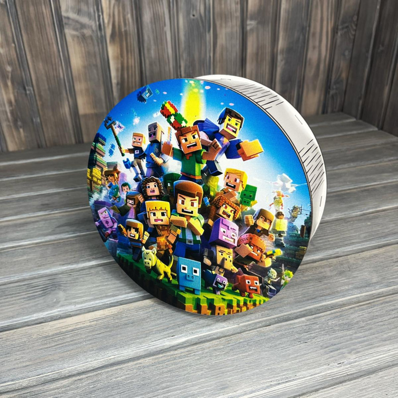 Коробка кругла з принтом "Minecraft" БІЛИЙ (21-21-8 см) Коробка кругла з принтом "Minecraft" БІЛИЙ (21-21-8 см)