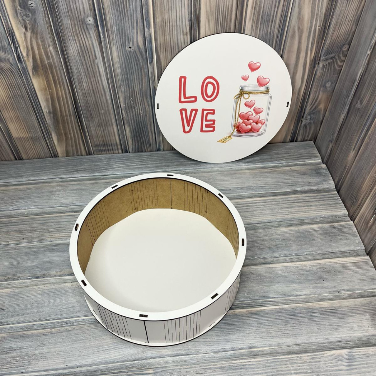Коробка кругла з принтом "Серця в банці" БІЛИЙ (21-21-8 см)